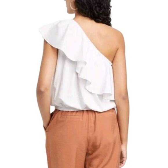 A New Day White One Shoulder Ruffle Blouse Top Womens Plus XXL Asymmetrical Neck - Picture 2 of 7